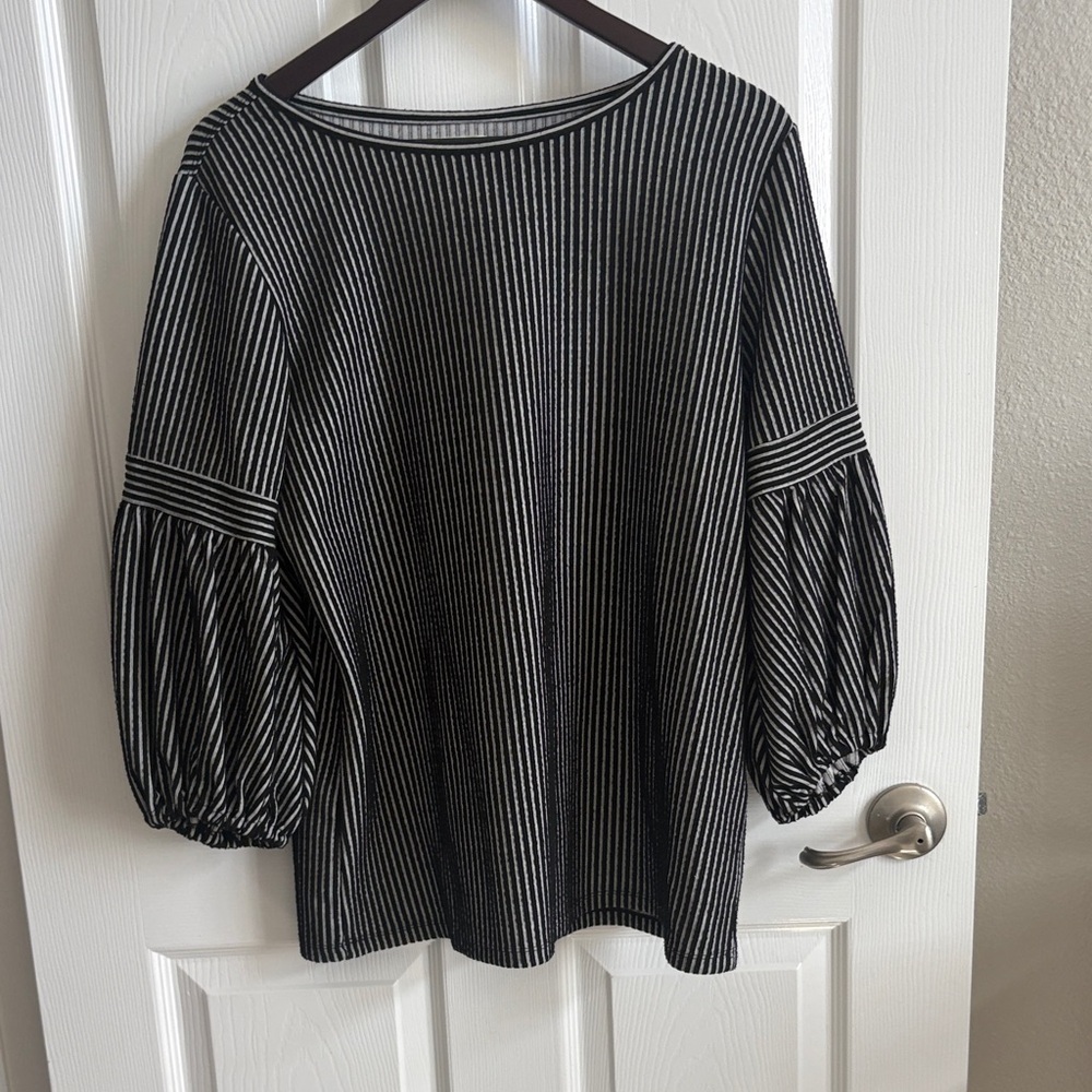 Max Studio Black and White Striped Blouse